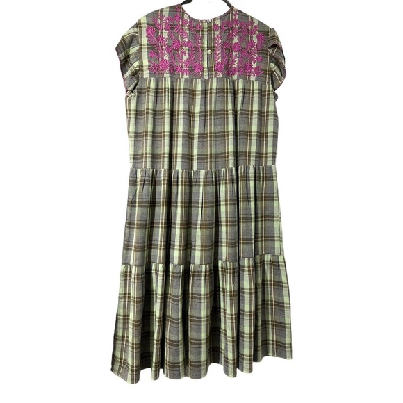 Sister Mary Embroidered Paloma Shift Dress Cotton Plaid Floral Flutter Sleeve S - Picture 3 of 7